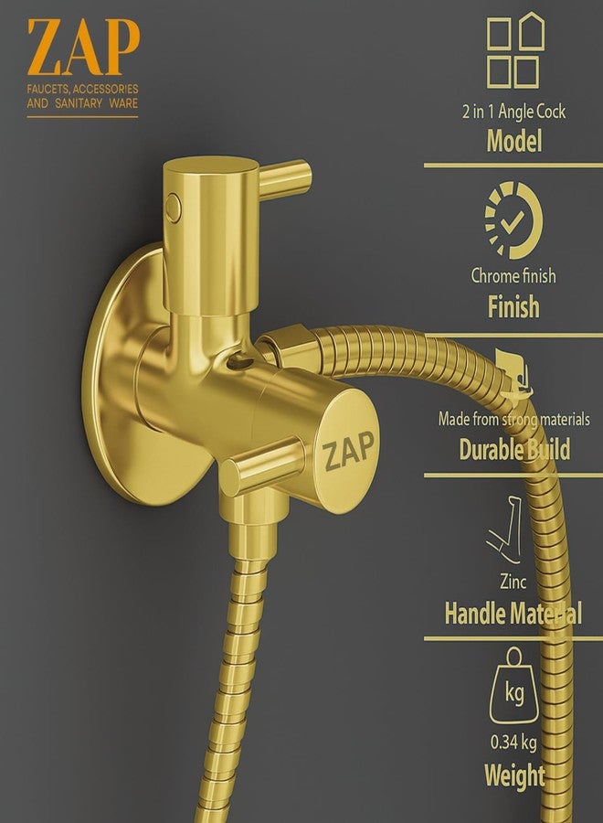 ZAP Turbo Series 2-in-1 Angle Valve | Full Brass Quarter Turn Tap | Gold Finish Pipe Connector for Bathroom | Dual Control with Wall Flange | Includes Teflon Tape - Image 3